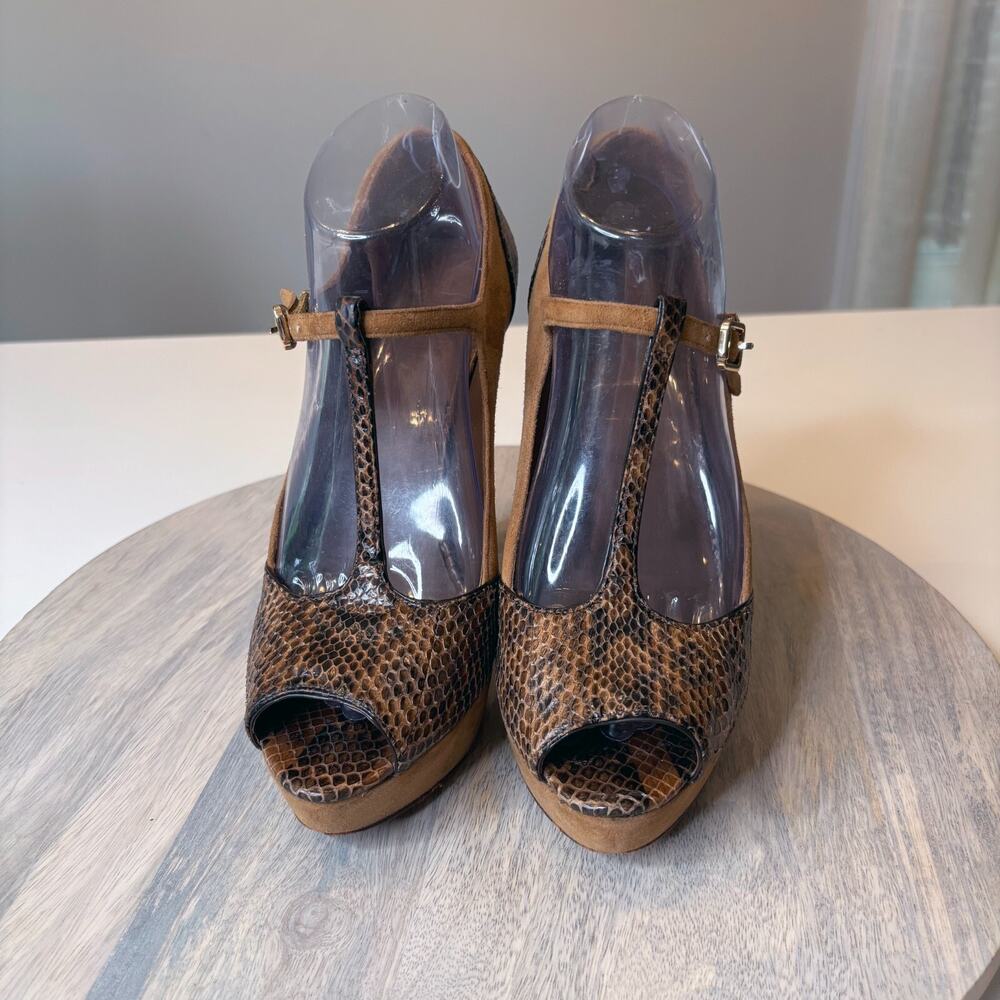 Tory Burch Authentic Snakeskin Leather Suede Heels Pumps Shoes US Size 9 9M - Picture 4 of 11